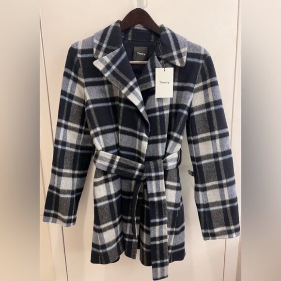 THEORY Wool-Blend Plaid Belted Coat - Picture 6 of 10